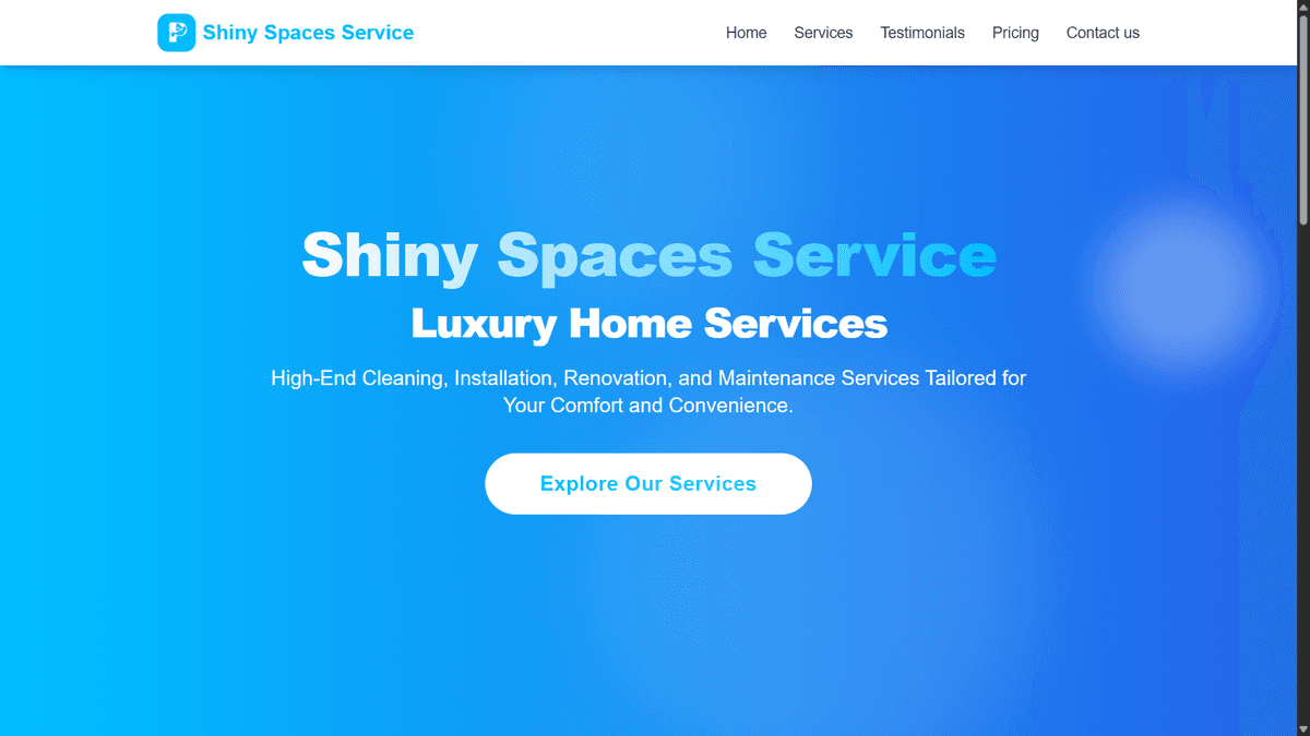 Shiny Spaces Service Landing Page